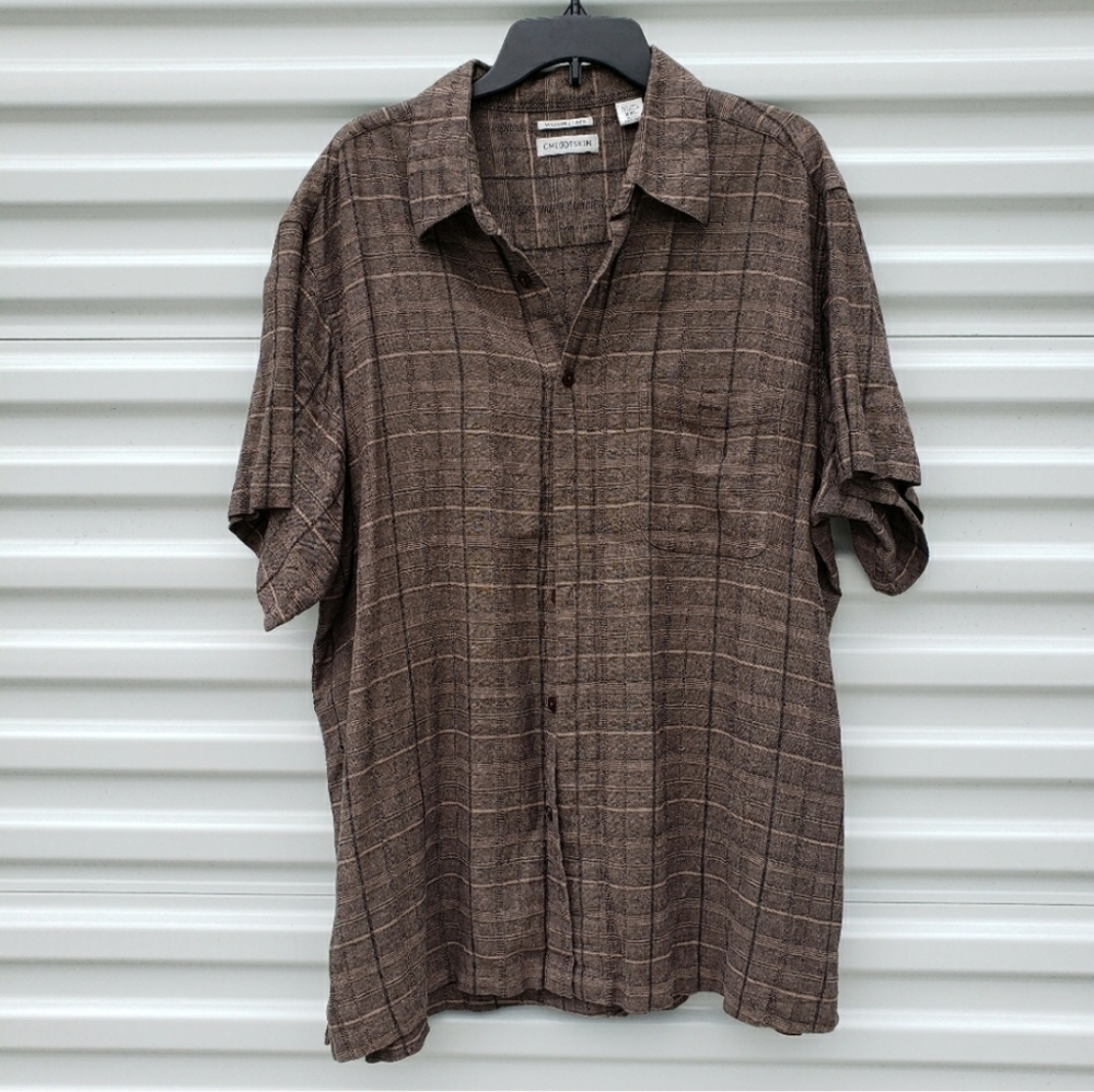 Chereskin linen blend plaid button down shirt
